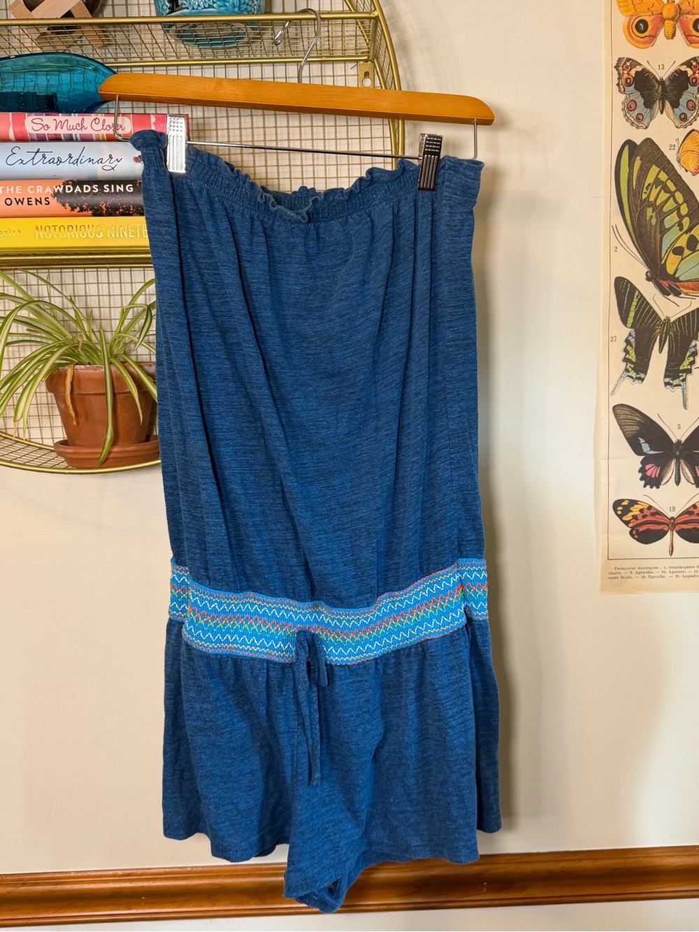 Lucky Brand Navy Blue Tiered Swim Coverup with Embroidered Waist - Boho Style